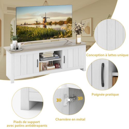 Meuble TV Banc TV Avce 4 Compartiments 2 Portes Pour Salon - 145x39,5x49,5 Cm Gris