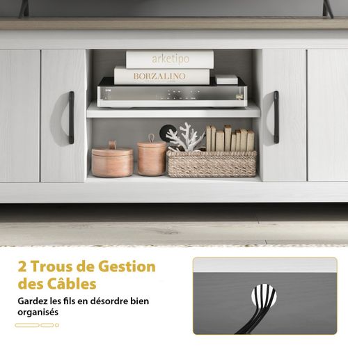 Meuble TV Banc TV Avce 4 Compartiments 2 Portes Pour Salon - 145x39,5x49,5 Cm Gris