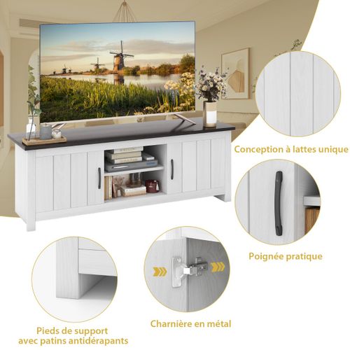 Meuble TV Banc TV Avce 4 Compartiments 2 Portes Pour Salon Chambre - 145x39,5x49,5 Cm Brun