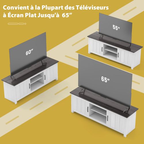 Meuble TV Banc TV Avce 4 Compartiments 2 Portes Pour Salon Chambre - 145x39,5x49,5 Cm Brun