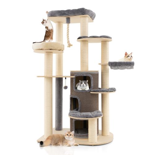 Arbre à Chat 173cm 3 Condos 2 Perchoirs Hamac Tour à Chat Griffoir Poteaux Sisal