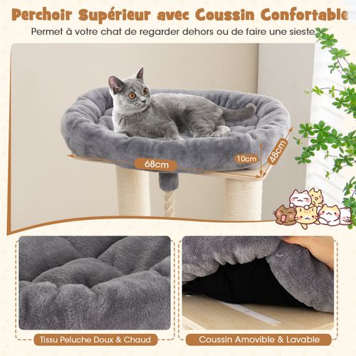 Arbre à Chat 173cm 3 Condos 2 Perchoirs Hamac Tour à Chat Griffoir Poteaux Sisal