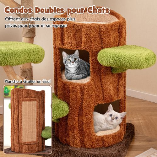 Arbre à Chat à Plusieurs Niveaux Tour Pour Chat à 2 Etages Poteaux à Gratter En Sisal Perchoir