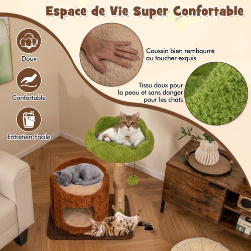 Arbre à Chat Avec Griffoirs Recouverts De Sisal Perchoir Supérieur Plateforme Ronde Jouet