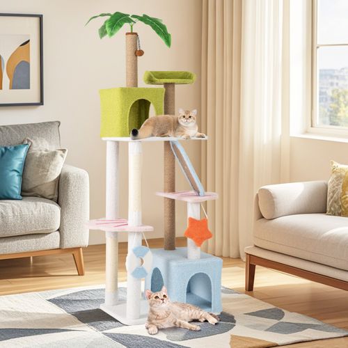 Arbre à Chat De 180 Cm Sur Plusieurs Niveaux Avec 2 Condos Perchoir Poteaux à Gratter En Sisal