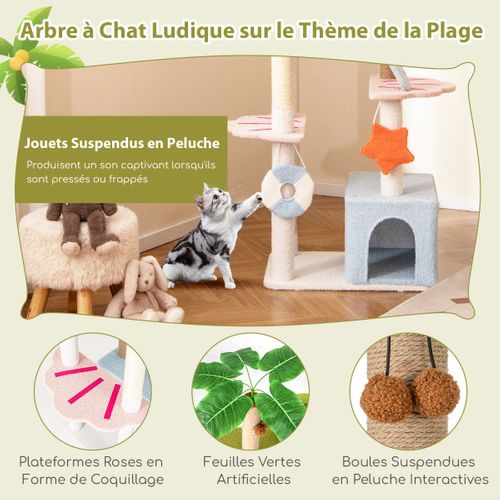 Arbre à Chat De 180 Cm Sur Plusieurs Niveaux Avec 2 Condos Perchoir Poteaux à Gratter En Sisal