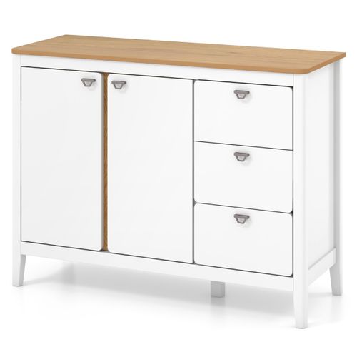 Buffet De Cuisine, Armoire De Cuisine 2 Portes Et 3 Tiroirs Coulissants 106x40x80cm Blanc Bois