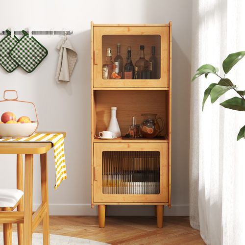 Buffet De Cuisine, Armoire De Cuisine Avec 2 Portes En Acrylique - 49,5x40x130cm Naturel