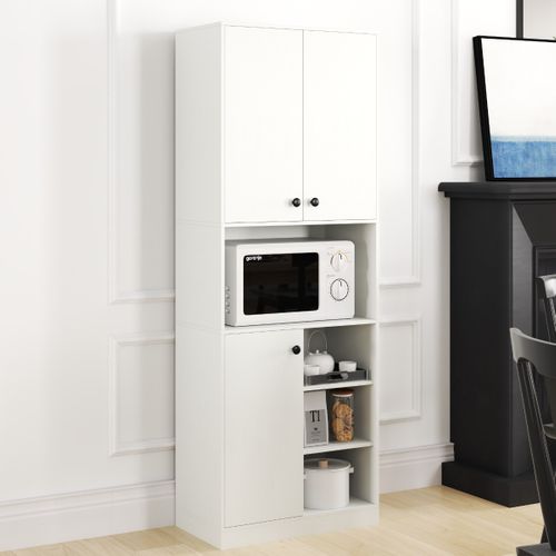 Buffet De Cuisine, Armoire De Cuisine Moderne De 166 Cm Avec Support Pour Micro-ondes Blanc