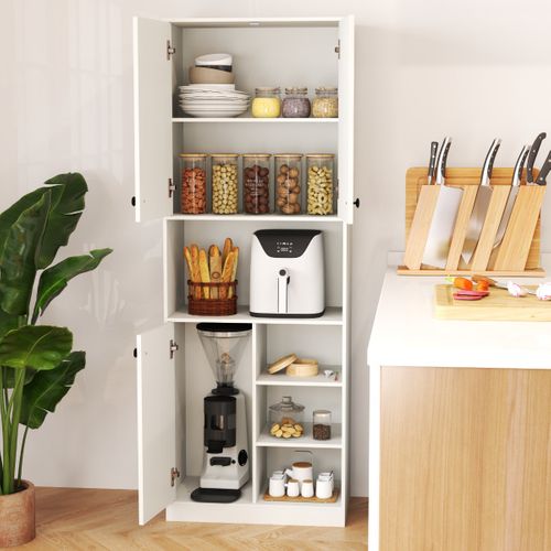 Buffet De Cuisine, Armoire De Cuisine Moderne De 166 Cm Avec Support Pour Micro-ondes Blanc