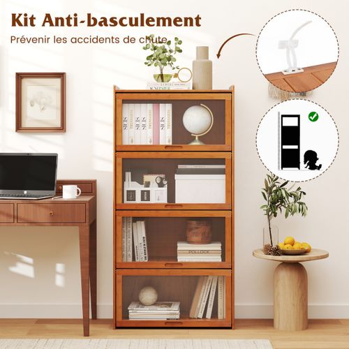 Bibliothèque, Étagère, Meuble De Rangement à 4 Niveaux Avec 4 Portes Autonome Marron