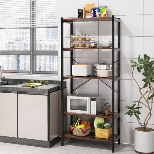 Étagère, Bibliothèque, Meuble De Rangement à 5 Niveaux Autoportante 66x34x161cm Brun Rustiqueetnoir