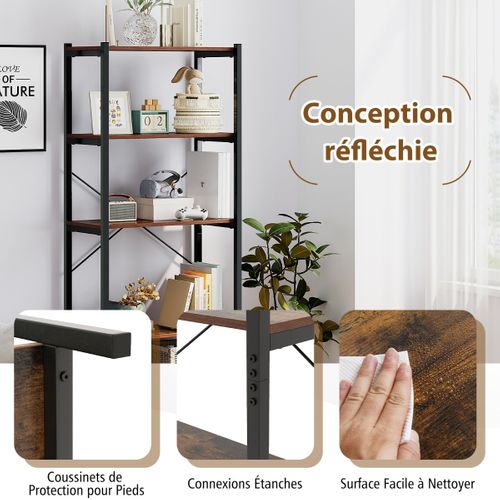 Étagère, Bibliothèque, Meuble De Rangement à 5 Niveaux Autoportante 66x34x161cm Brun Rustiqueetnoir