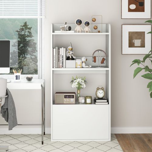 Bibliothèque, Étagère, Meuble De Rangement Autoportante Avec 1 Tiroir - 55x29x105cm Blanc