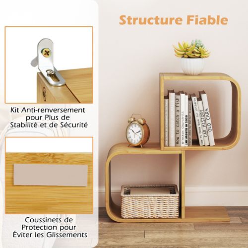 Étagère D'angle, Bibliothèque, Meuble De Rangement à 2 Niveaux Géométrique Naturel Bambou