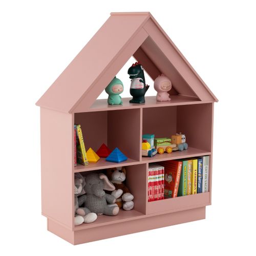 Bibliothèque Enfants, Étagère, Meuble De Rangement à 5 Compartiments Anti-basculement Rose Bois