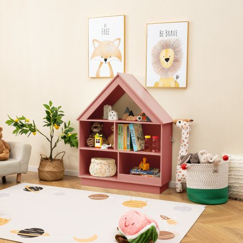 Bibliothèque Enfants, Étagère, Meuble De Rangement à 5 Compartiments Anti-basculement Rose Bois