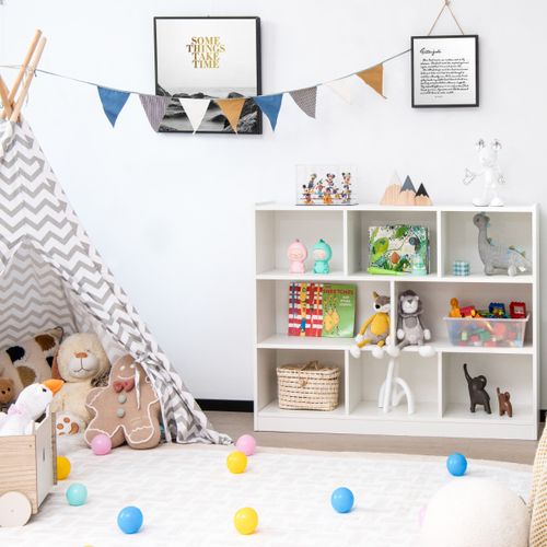 Bibliothèque Enfants, Étagère, Meuble De Rangement à 3 Niveaux Avec 8 Cases - 122x32x93 Cm Blanc