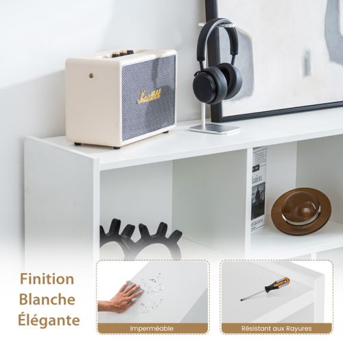 Bibliothèque Enfants, Étagère, Meuble De Rangement à 3 Niveaux Avec 8 Cases - 122x32x93 Cm Blanc