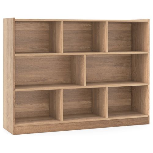 Bibliothèque Enfants, Étagère, Meuble De Rangement à 3 Niveaux Avec 8 Cases - 122x32x93cm Naturel
