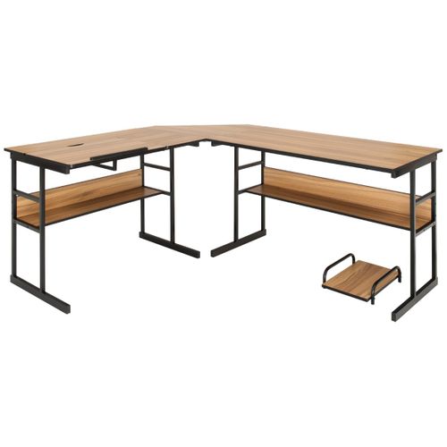 Bureau D'angle, Bureau D'ordinateur Ajustable Avec Plateau Inclinable Support Centrale Marron