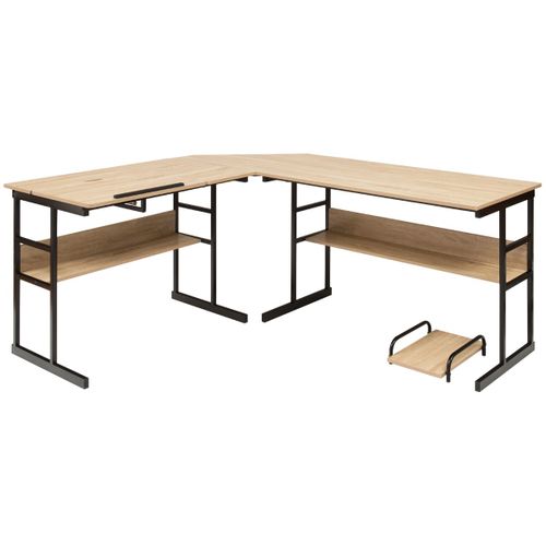 Bureau D'angle, Bureau D'ordinateur Ajustable Avec Plateau Inclinable Support Centrale Naturel