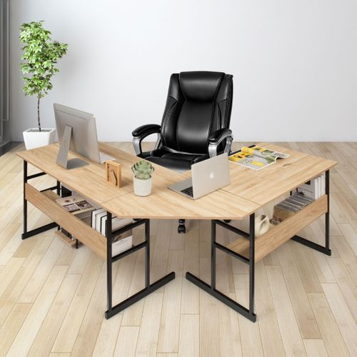 Bureau D'angle, Bureau D'ordinateur Ajustable Avec Plateau Inclinable Support Centrale Naturel