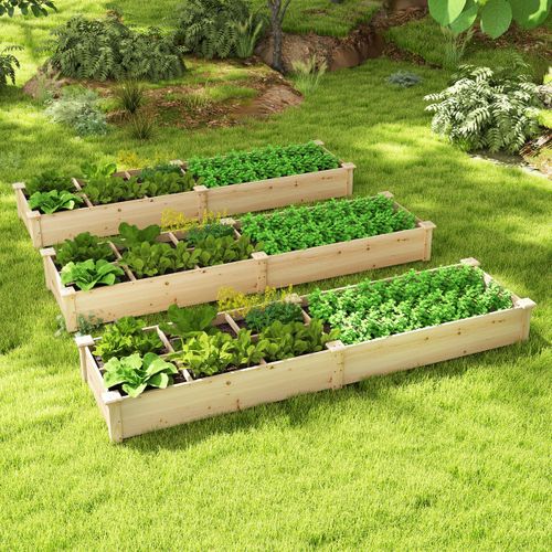 Jardinière Surélevée En Bois Avec 2 Bacs à Fleurs Et Séparateurs Lit De Jardin Pour Culture Fruits