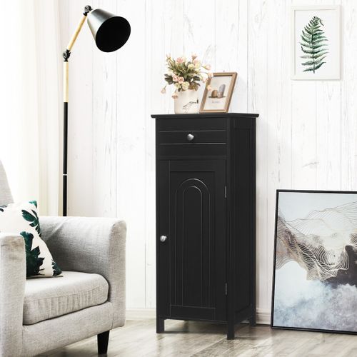 Meuble De Salle De Bain Sur Pieds Avec 1 Porte Tiroir 2 Étagères Réglables Et Dispositif