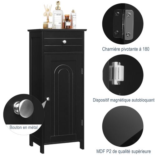 Meuble De Salle De Bain Sur Pieds Avec 1 Porte Tiroir 2 Étagères Réglables Et Dispositif