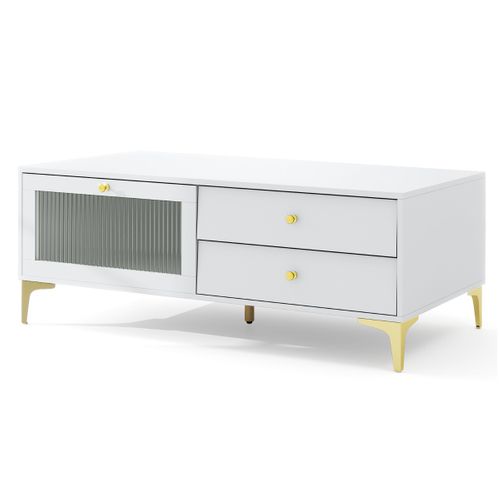 Meuble TV Banc TV Console TV Avec 2 Tiroirs 1 Porte Rabattable - 120x62x46 Cm Blanc