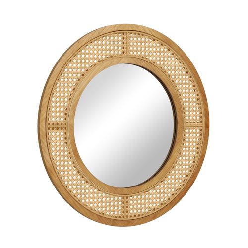 Miroir Mural Rond En Rotin Miroir à Cadre En Bois De 65 Cm Avec Verre En Aluminium Crochet