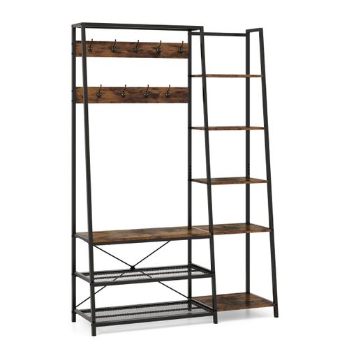 Vestiaire Porte-manteau Avec Banc De Rangement 118 X 40 X 180 Cm 5 Etagères Latérales