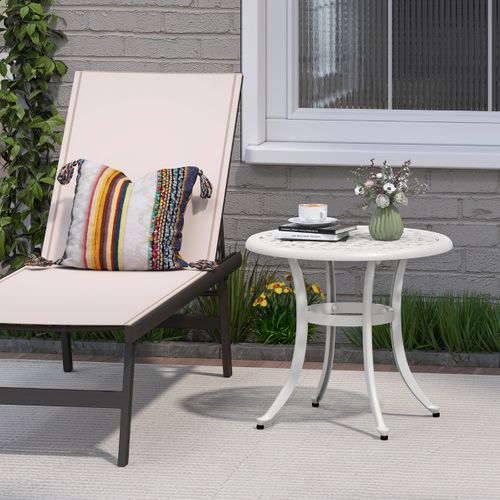 Table D'extérieure Table Basse De Jardin En Fonte D'aluminium Repose-pieds Réglables Blanc