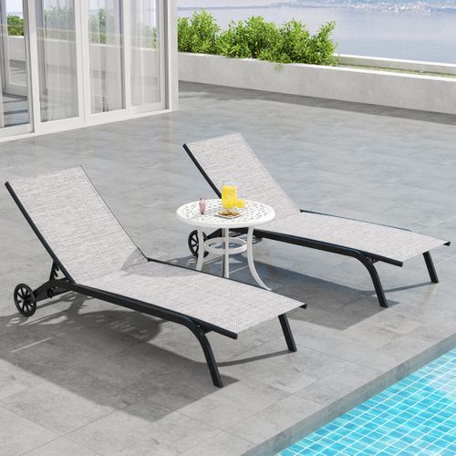 Table D'extérieure Table Basse De Jardin En Fonte D'aluminium Repose-pieds Réglables Blanc