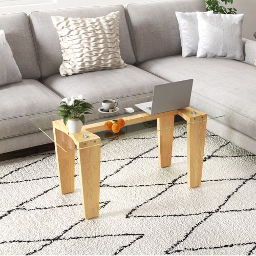 Table Basse, Table Centrale En Verre Trempé Rectangulaire Moderne De 100 Cm Naturel