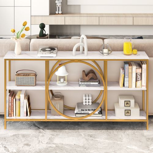 Table Console Console Meuble à 3 Niveaux Cadre En Métal Haute Résistance - 180x30x90cm Blanc