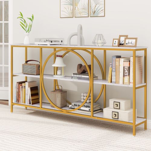 Table Console Console Meuble à 3 Niveaux Cadre En Métal Haute Résistance - 180x30x90cm Blanc