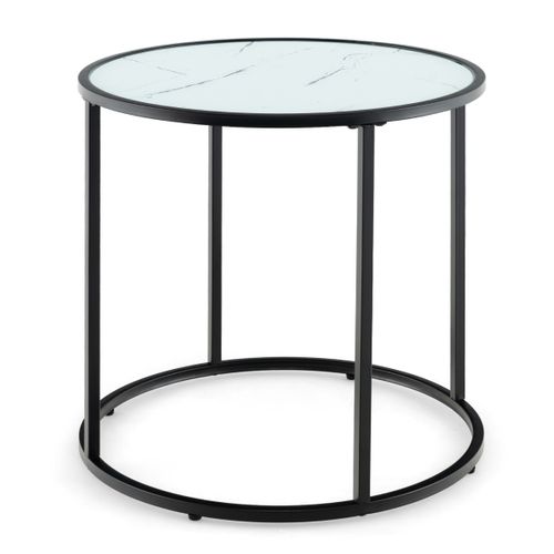 Table D'appoint Ronde En Verre Cadre En Métal Imitation Marbre Moderne Noir Et Blanc
