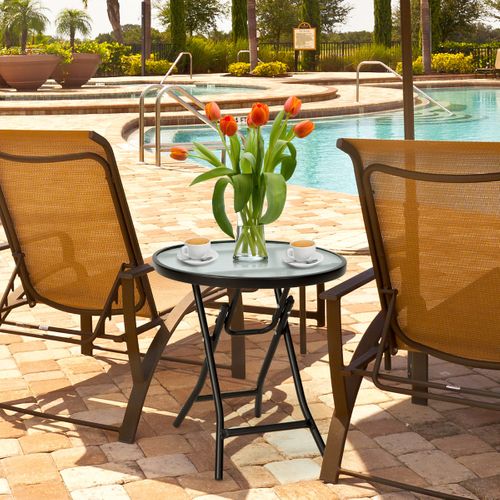 Table De Jardin Pliante Φ46x47cm En Verreetacier Pour Intérieur Extérieur Charge 50 Kg Noir