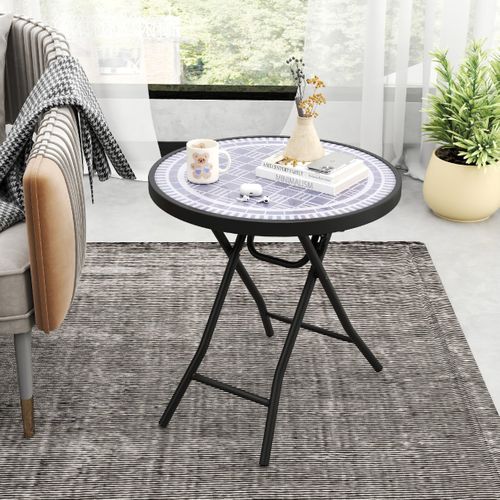 Table De Jardin Table Basse Extérieur Ronde Pliante Cadre En Métal Robuste Charge 50 Kg Gris