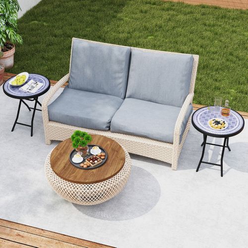 Table De Jardin Table Basse Extérieur Ronde Pliante Cadre En Métal Robuste Charge 50 Kg Gris