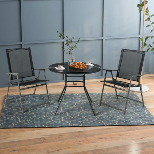 Table De Jardin Table D'appoint D’extérieur Ronde En Verre Trempé Avec Trou Pour Parasol