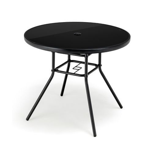 Table De Jardin Table D'appoint D’extérieur Ronde En Verre Trempé Avec Trou Pour Parasol