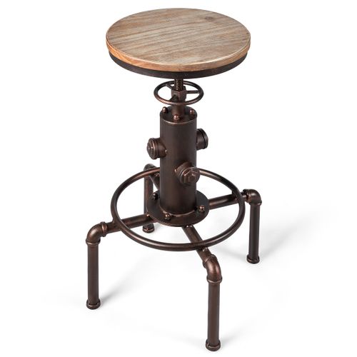 Tabouret De Bar Chaise De Bar Industriel Vintage Hauteur Réglable 60-75cm Avec Repose-pied