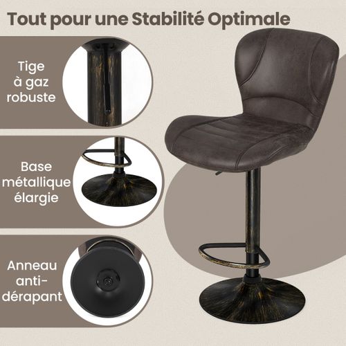 Lot De 2 Tabourets De Bar Chaises Haute De Bar Pivotants Industrielle Avec Repose-pieds