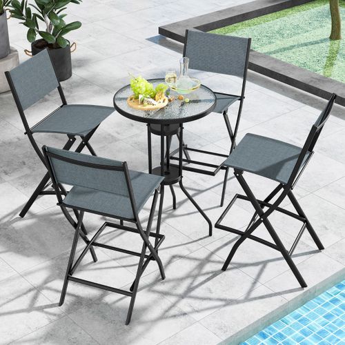 Lot De 2 Tabourets De Bar Chaises De Bar En Textilène Conception Pliable Patins Antidérapants