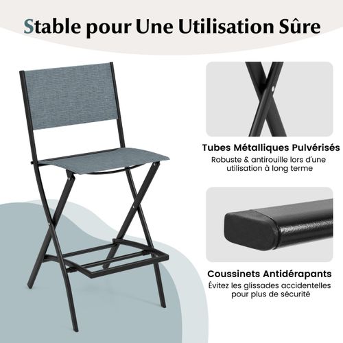 Lot De 2 Tabourets De Bar Chaises De Bar En Textilène Conception Pliable Patins Antidérapants