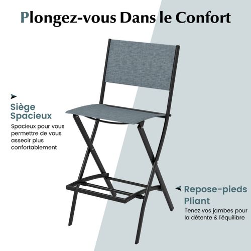 Lot De 2 Tabourets De Bar Chaises De Bar En Textilène Conception Pliable Patins Antidérapants
