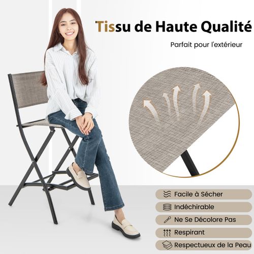 Lot De 2 Tabourets De Bar Chaises De Bar En Textilène Conception Pliable Patins Antidérapants